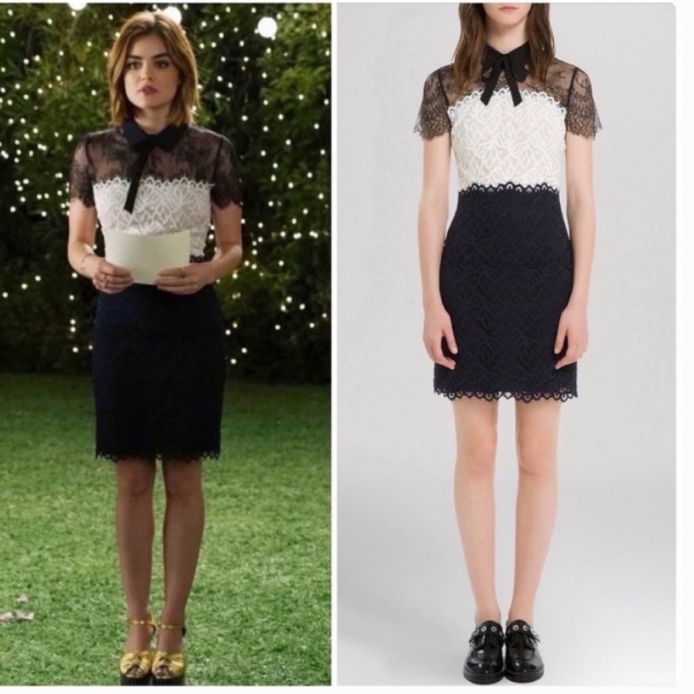 Sandro Black and White Lace Mini Dress